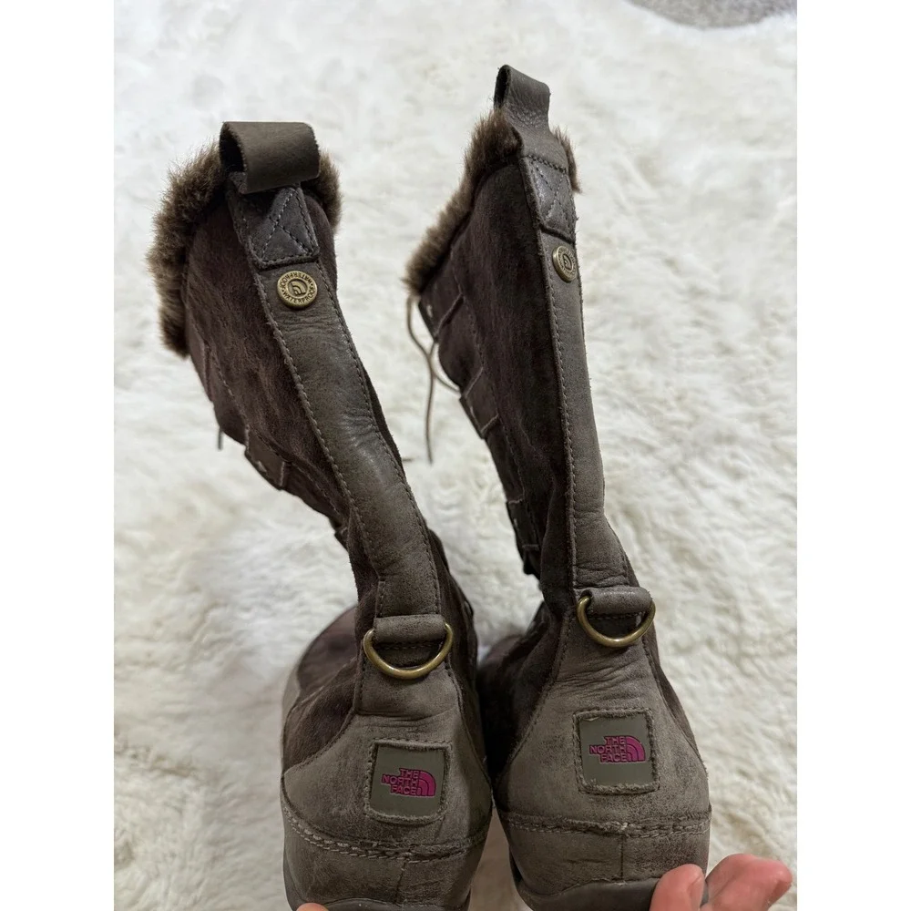 The North Face Winter Boots 8.5 Brown Waterproof Suede PrimaLoft Faux Fur Hiking